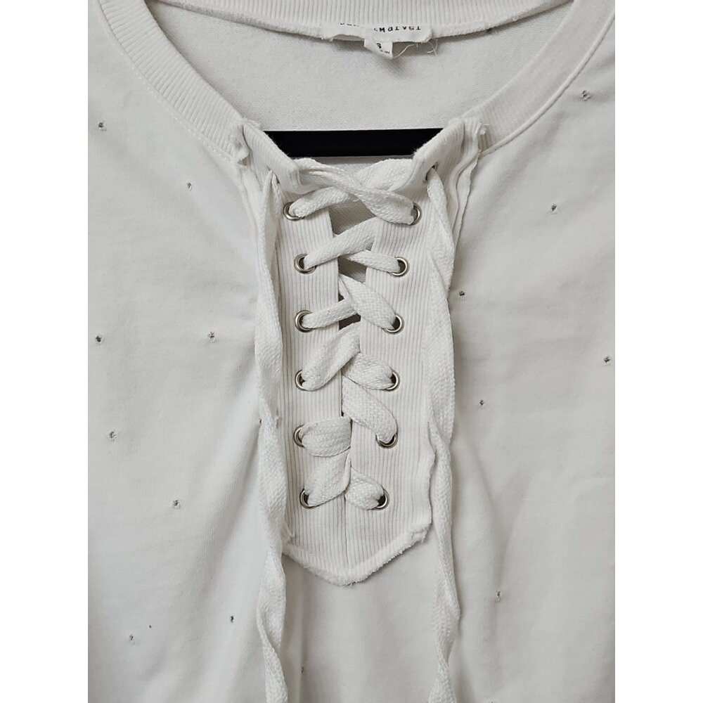 Dance & Marvel Sz Small White Cropped Sweatshirt Lace Up Distressed Athileisure - Picture 2 of 8